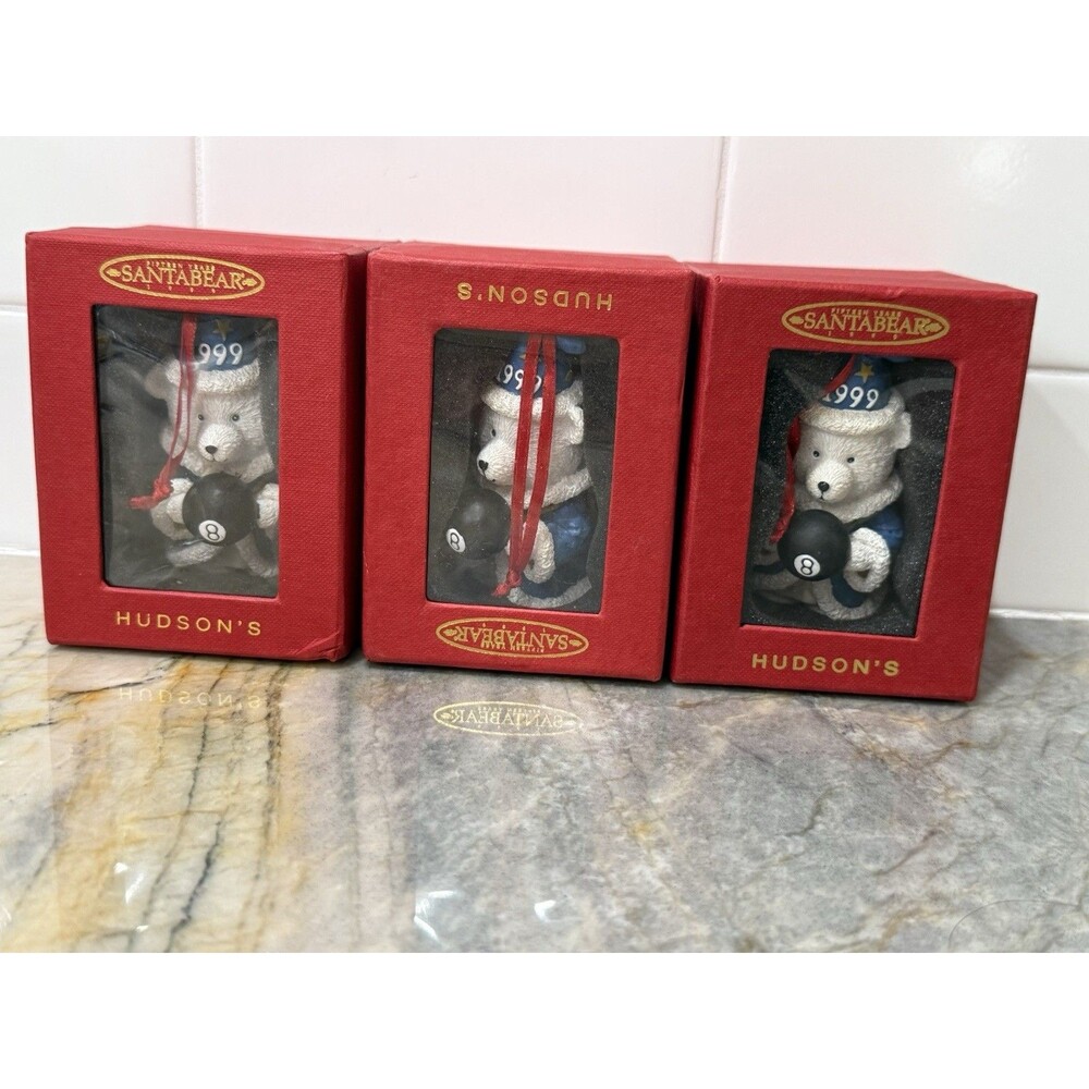 3 Vtg 1999 Hudson's Fifteen Years Santa Bear Xmas Tree Ornament New NIB $8Ea